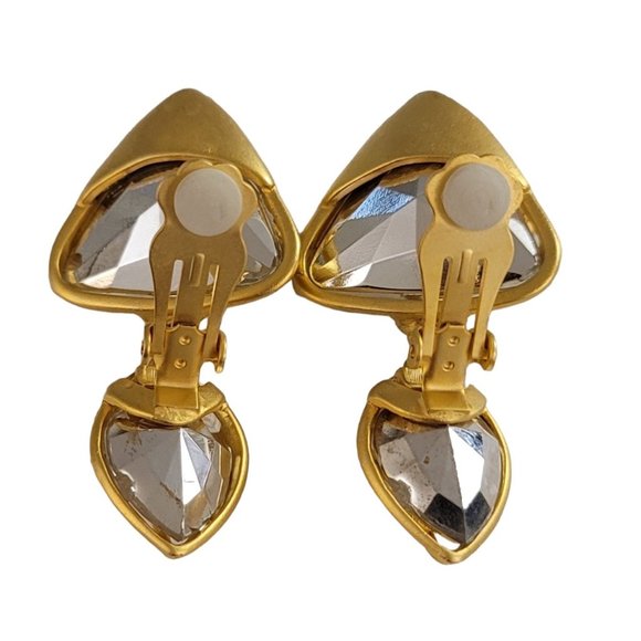 Norma Jean Matte Gold Tone Modernist Brutalist Teardrop Clip-On Earrings K984 - Picture 6 of 9